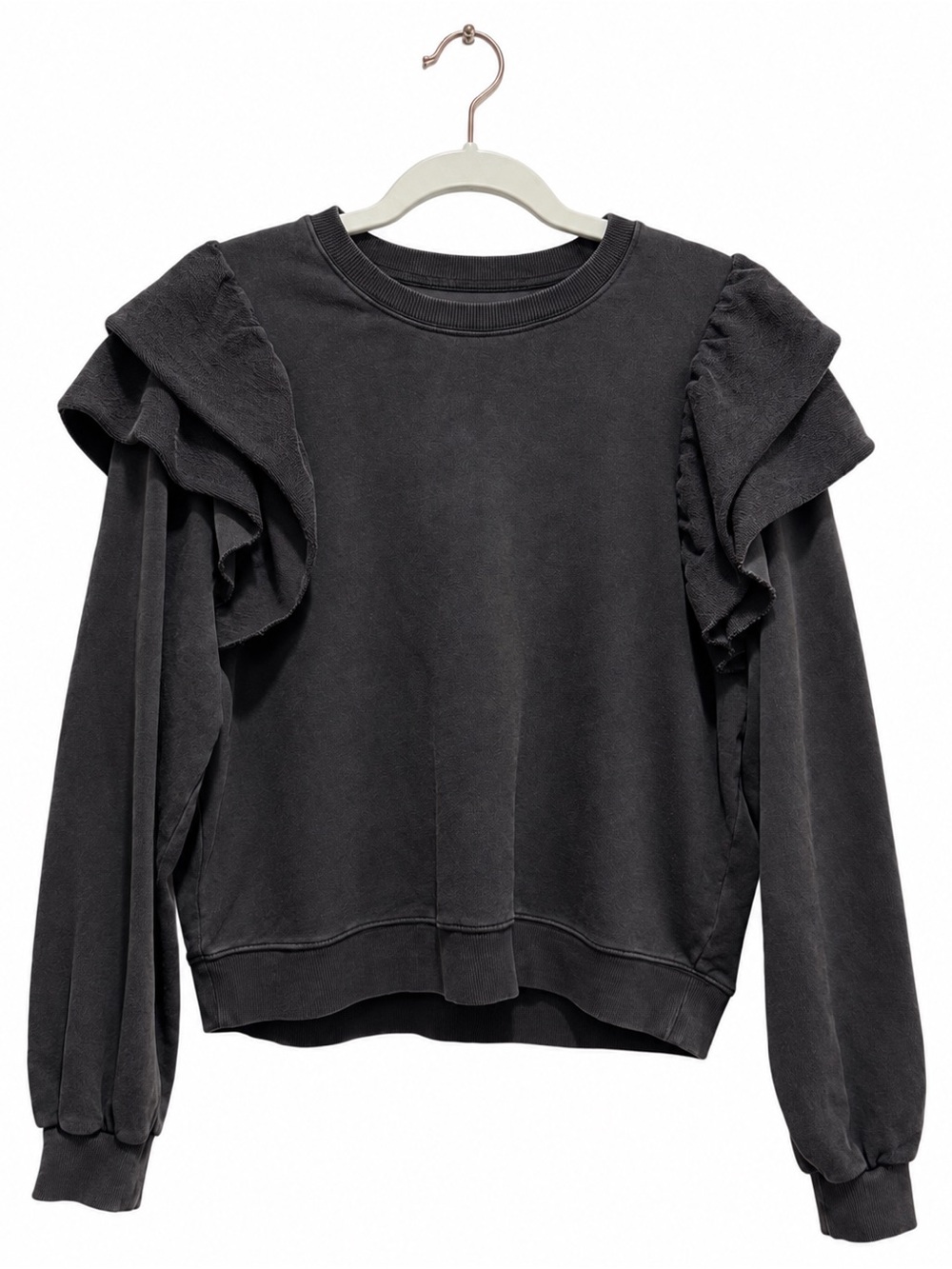 Pistola Dylan Ruffle Sweatshirt Black Sky Ruffle Sleeve Pullover Size L